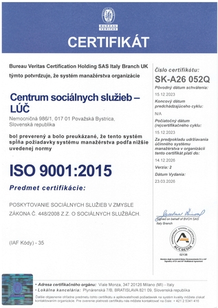 Certifkát ISO 9001:2015